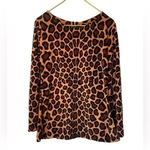 Religion Brown Animal Print Retro Velour Bell Sleeve Soft Shirt Women’s Medium